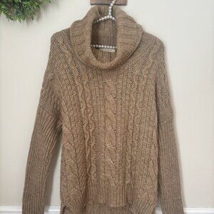 Silvia Novelli Womens Size S Brown Cable Knit Sweater Turtleneck Wool Blend